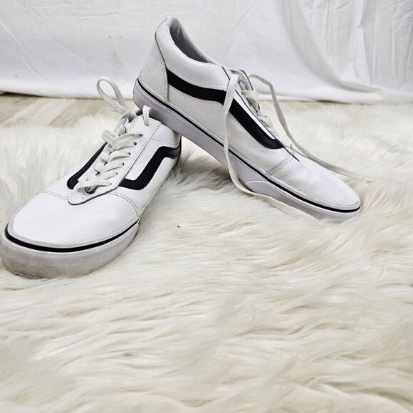 VANS OLD SKOOL  WHITE pebble leather/Black detail SHOES old skool M9  W10.5 - Picture 1 of 8